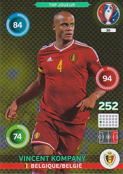 Vincent Kompany Belgium Panini UEFA EURO 2016 Top Joueur #30